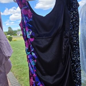 London Times Black and Purple Asymmetrical Dress